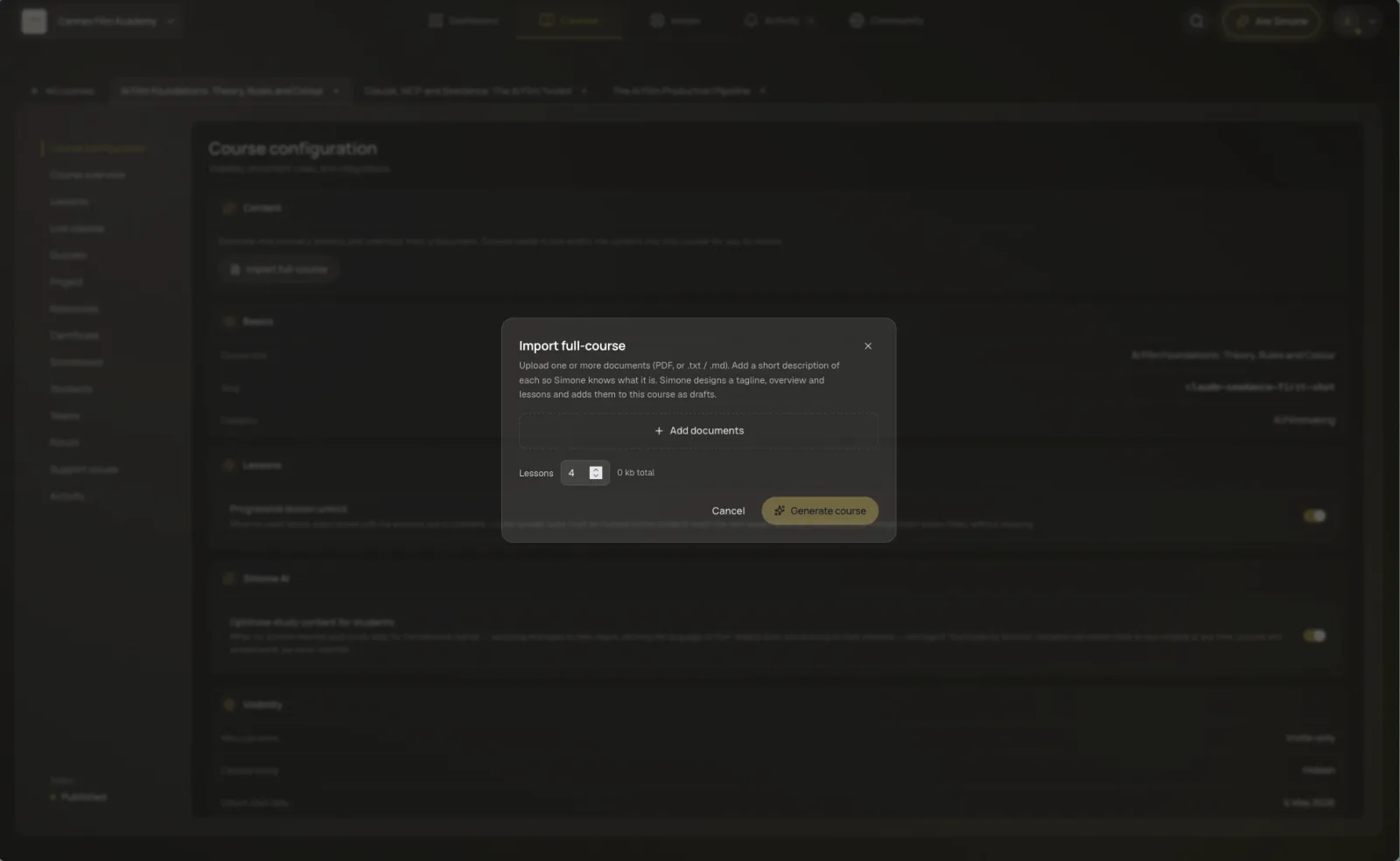 The AXE author assistant showing generated slides in a preview panel with an Insert button.