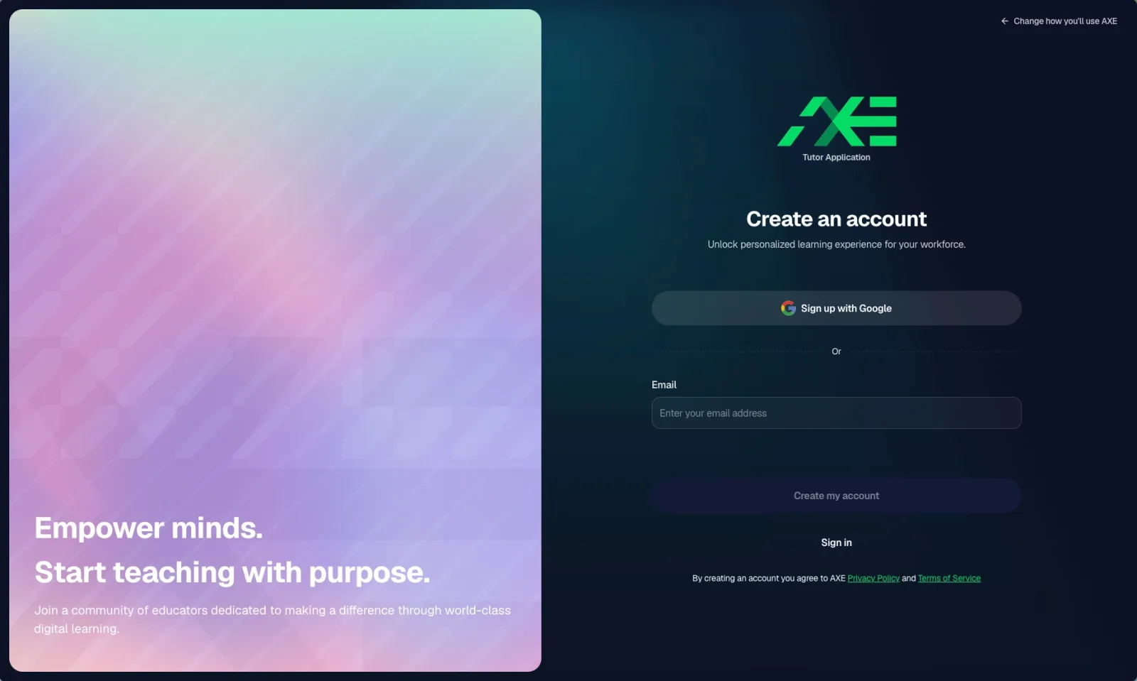 The AXE learning management system dashboard.