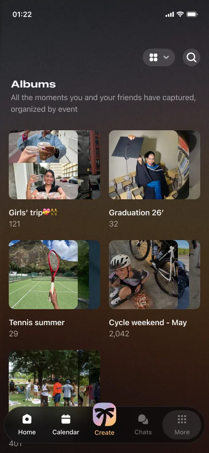 The OutOut albums screen.